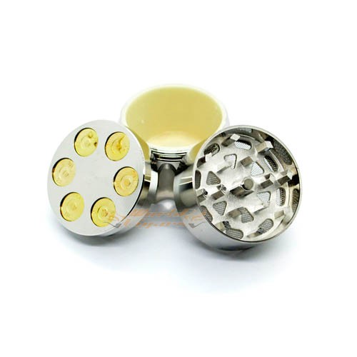 Triturador de Fumo em Metal Tambor de Revolver - Prata