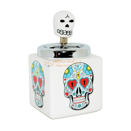 Cinzeiro Decorado em Porcelana Com Tampa - Caveira 01