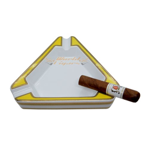 Cinzeiro P/Charuto em Porcelana Triangular P/3 - Branco e Amarelo