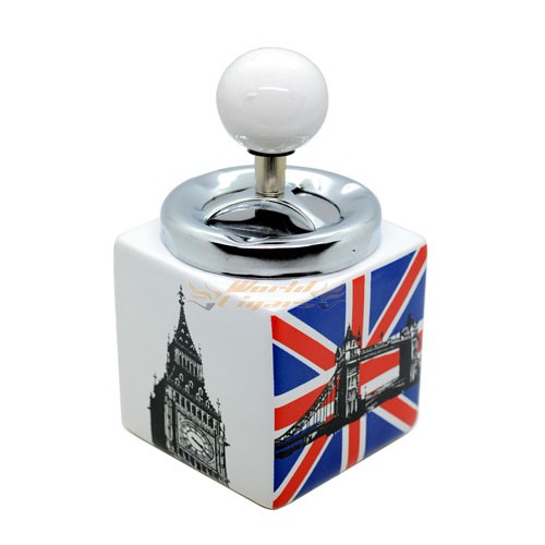 Cinzeiro Decorado em Porcelana Com Tampa - London