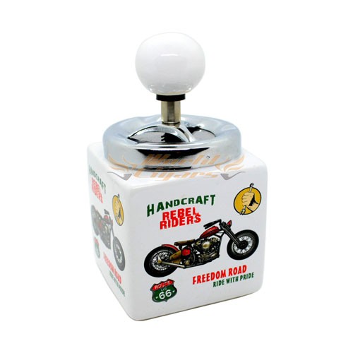 Cinzeiro em Porcelana Moto Com Tampa CR003-2 Rebel Riders