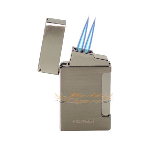 Isqueiro Maçarico Honest 2 Chamas C/Furador BCZ308 - Cor Prata