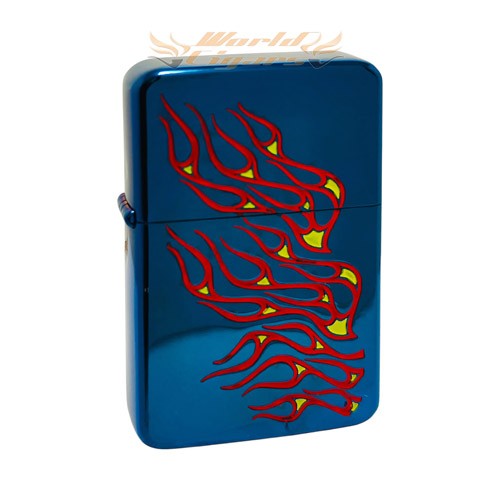Isqueiro a Fluido Earth Cromo Azul - Chamas 02