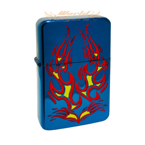 Isqueiro a Fluido Earth Cromo Azul - Chamas 03