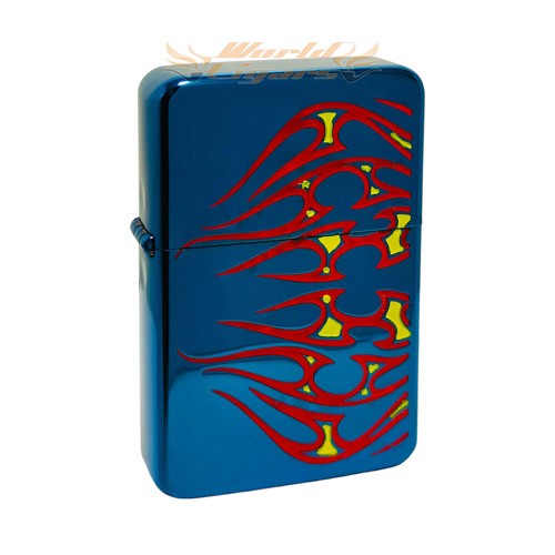 Isqueiro a Fluido Earth Cromo Azul - Chamas 05