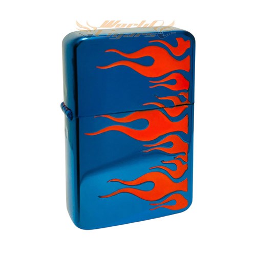 Isqueiro a Fluido Earth Cromo Azul - Chamas 01