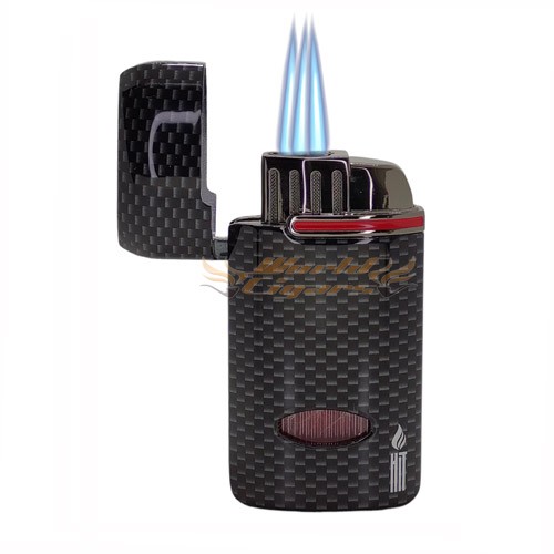 Isqueiro Maçarico 3 Chamas Hit Premium F72 - Preto(Fibra de Carbono)