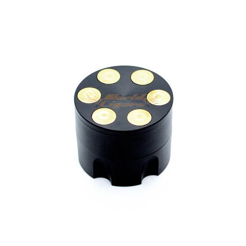 Triturador de Fumo em Metal Tambor de Revolver Preto Grande