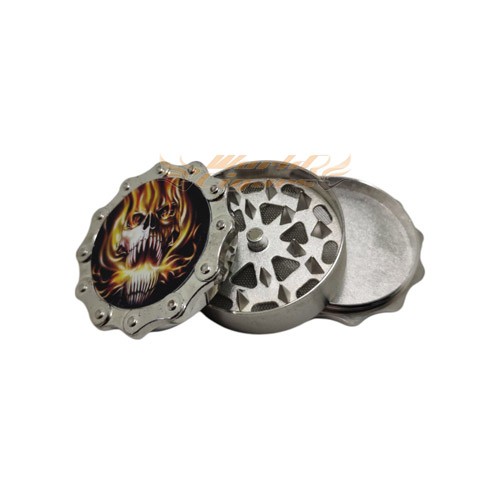 Triturador De Fumo Em Metal Corrente - Caveira Fogo