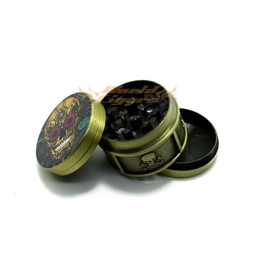 Triturador de Fumo em Metal Pequeno Cor Cobre Caveira